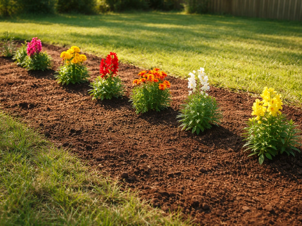 Flower row spaced apart in full sun with clear warm light backdrop.
